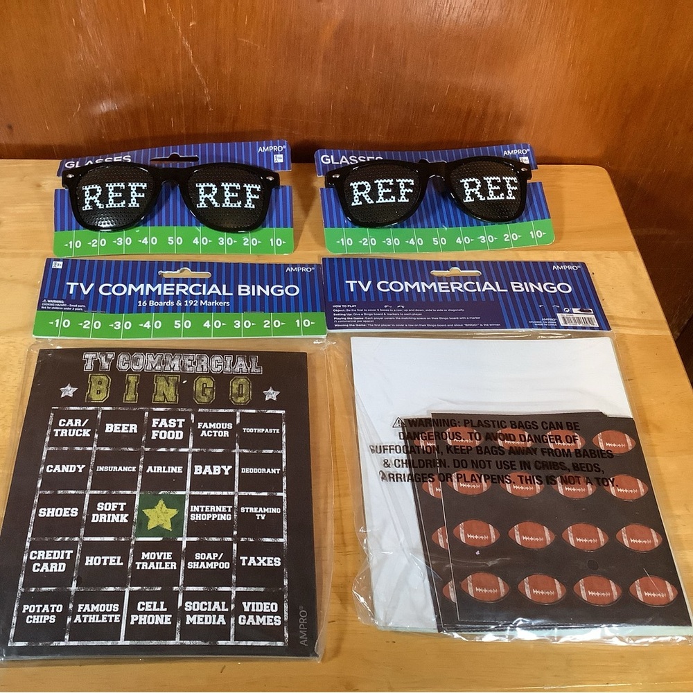 TV Commercial Bingo Game Set with Black and White REF Glasses